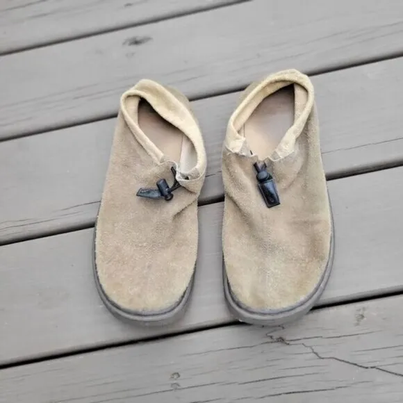 RARE HTF Dr Martens Erica Tan Suede Leather Mocassin Loafer Drawstring Clogs 11