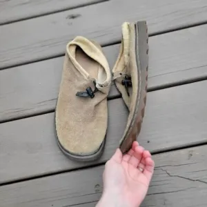 RARE HTF Dr Martens Erica Tan Suede Leather Mocassin Loafer Drawstring Clogs 11