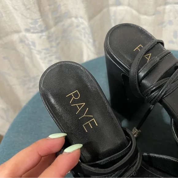 RAYE | Chunky Black Ankle Wrap Block Heels Size: 7