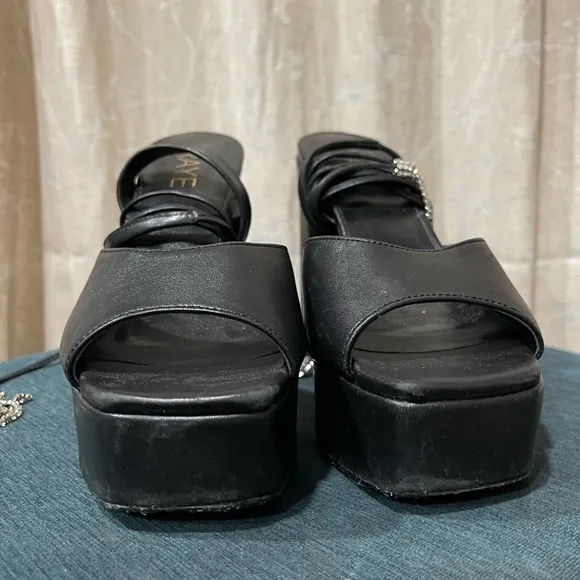 RAYE | Chunky Black Ankle Wrap Block Heels Size: 7