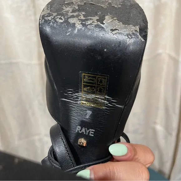 RAYE | Chunky Black Ankle Wrap Block Heels Size: 7