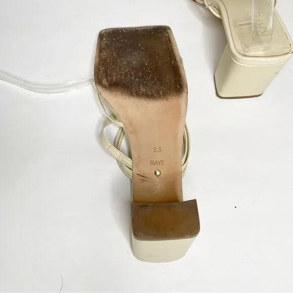 RAYE Lia Leather Mules Heels in Cream 9.5 Womens Slides square toe