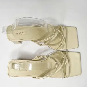 RAYE Lia Leather Mules Heels in Cream 9.5 Womens Slides square toe