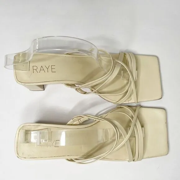 RAYE Lia Leather Mules Heels in Cream 9.5 Womens Slides square toe
