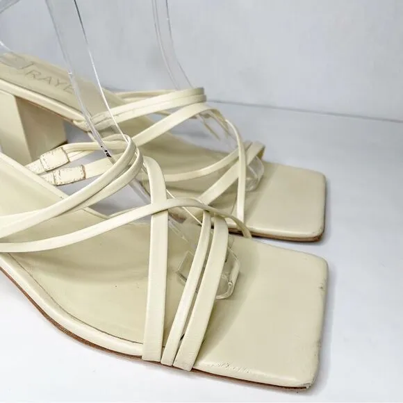 RAYE Lia Leather Mules Heels in Cream 9.5 Womens Slides square toe