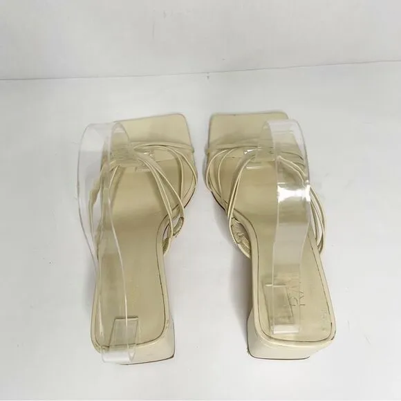 RAYE Lia Leather Mules Heels in Cream 9.5 Womens Slides square toe