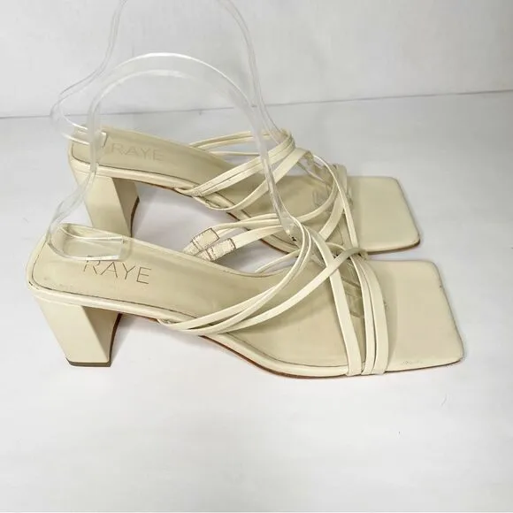 RAYE Lia Leather Mules Heels in Cream 9.5 Womens Slides square toe