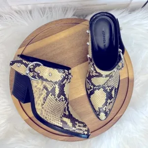 REBECCA MINKOFF l  Harness Silver Studs Snake Bootie Slip-On Mule Clogs