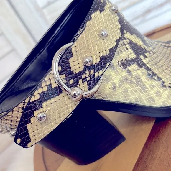 REBECCA MINKOFF l  Harness Silver Studs Snake Bootie Slip-On Mule Clogs