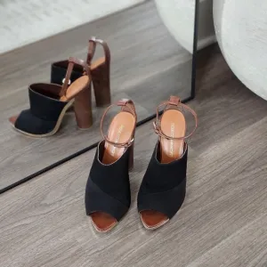 Rebecca Minkoff Ragini Black Gold Open-Toe Heels, Size 9