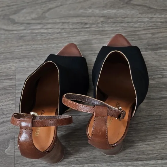 Rebecca Minkoff Ragini Black Gold Open-Toe Heels, Size 9