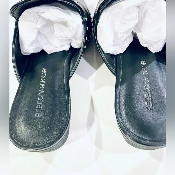 Rebecca Minkoff studded black leather slides size 6.5 - like new