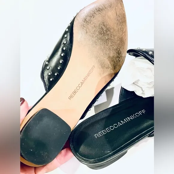 Rebecca Minkoff studded black leather slides size 6.5 - like new