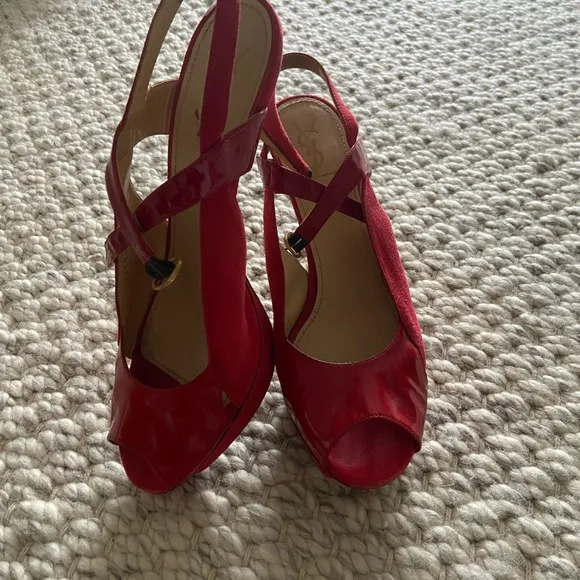 Red Yves saint Laurent open toe heels sz 41