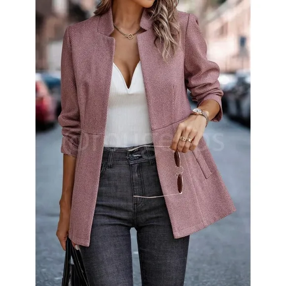 Redwood Casual Jacket Blazer Open Front Overcoat Faux Side Pockets Long Sleeve
