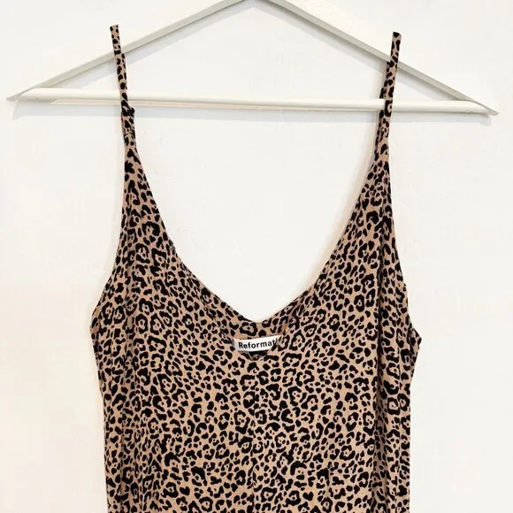 Reformation Bates Leopard Animal Print Adjustable Midi Slip Dress Slit Bengal 2