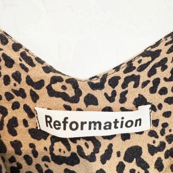 Reformation Bates Leopard Animal Print Adjustable Midi Slip Dress Slit Bengal 2