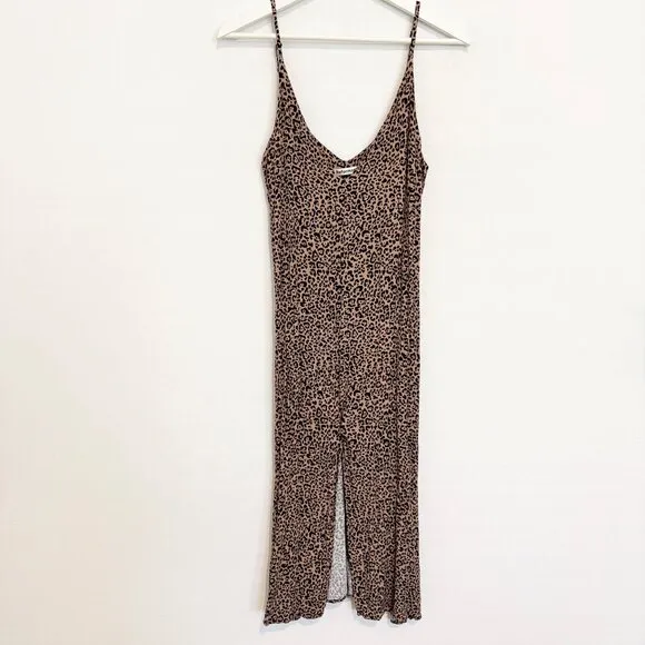 Reformation Bates Leopard Animal Print Adjustable Midi Slip Dress Slit Bengal 2