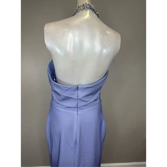 Rene Ruiz Embellished Halter Ombré Chiffon Gown Periwinkle Size US4 $995