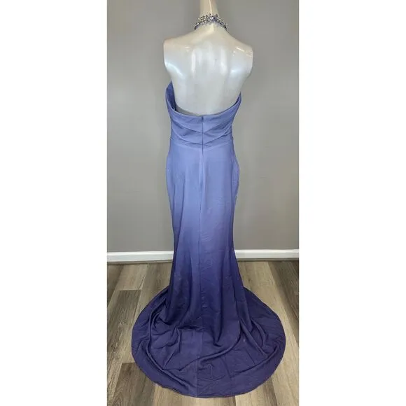 Rene Ruiz Embellished Halter Ombré Chiffon Gown Periwinkle Size US4 $995