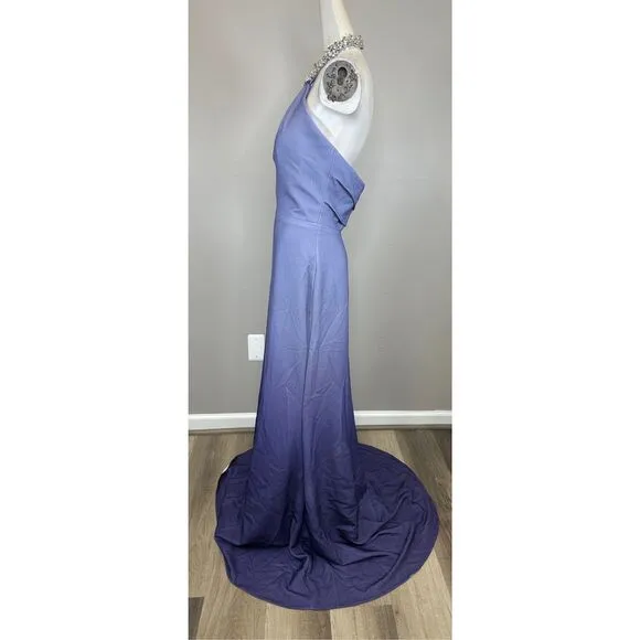 Rene Ruiz Embellished Halter Ombré Chiffon Gown Periwinkle Size US4 $995