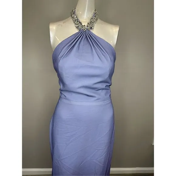 Rene Ruiz Embellished Halter Ombré Chiffon Gown Periwinkle Size US4 $995