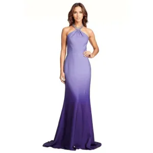 Rene Ruiz Embellished Halter Ombré Chiffon Gown Periwinkle Size US4 $995