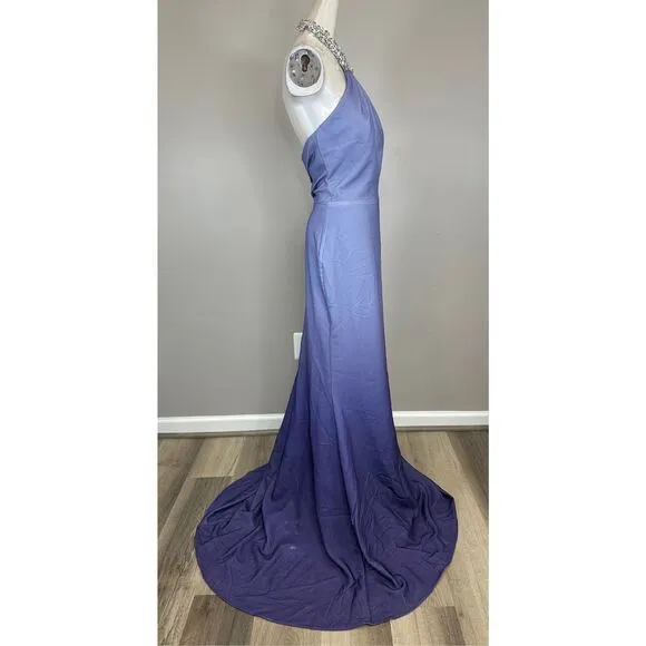 Rene Ruiz Embellished Halter Ombré Chiffon Gown Periwinkle Size US4 $995