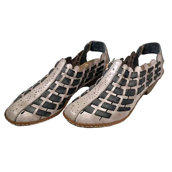Rieker Antistress SINA Lightweight Leather Slingback Low Heel Shoe Womens Size 8