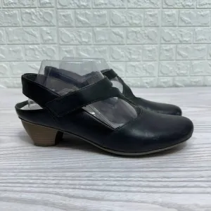 Rieker Mariah 97 Mary Jane Heels WMNS US8 EU39 Black Round Toe Chunky Block Heel