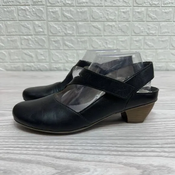 Rieker Mariah 97 Mary Jane Heels WMNS US8 EU39 Black Round Toe Chunky Block Heel