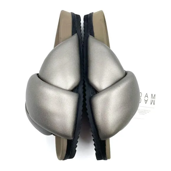 Roam Foldy Puffy Slides Sandals Gunmetal Gray Padded Wide Cross Strap Sz 6