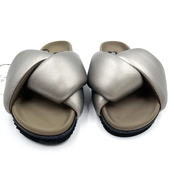 Roam Foldy Puffy Slides Sandals Gunmetal Gray Padded Wide Cross Strap Sz 6