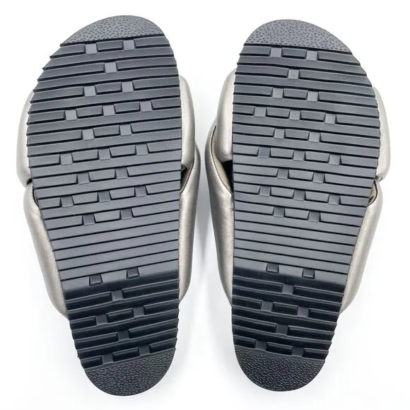Roam Foldy Puffy Slides Sandals Gunmetal Gray Padded Wide Cross Strap Sz 6