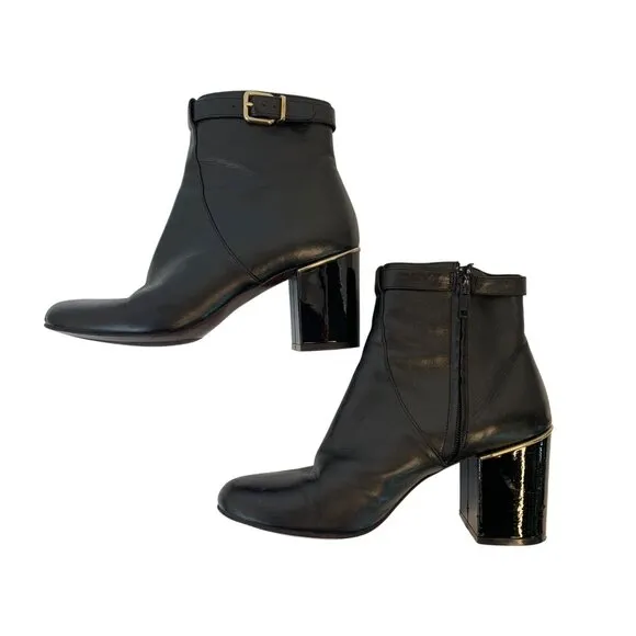 Robert Clergerie Black Butter Leather Ankle Boots Chunky Heels France F9063