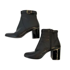 Robert Clergerie Black Butter Leather Ankle Boots Chunky Heels France F9063