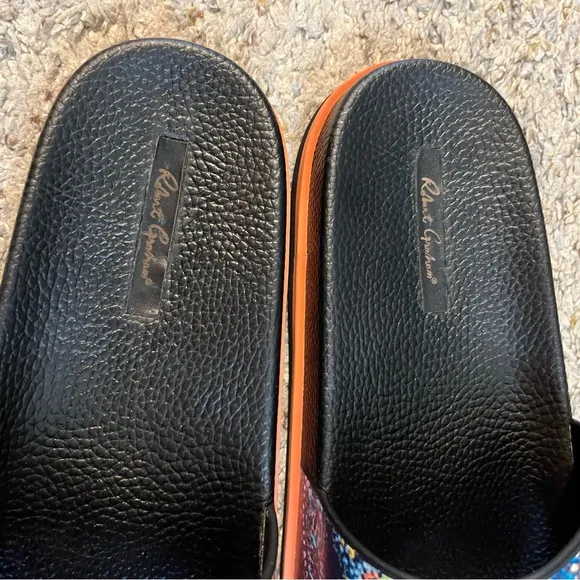 ROBERT GRAHAM Swan Paisley-Print Leather Slides Size 10 NWOT