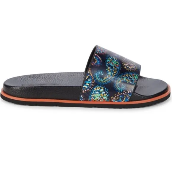 ROBERT GRAHAM Swan Paisley-Print Leather Slides Size 10 NWOT
