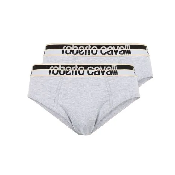 Roberto Cavalli Grey Melange Cotton Jersey Stretch Brief Slip-2-Pack-