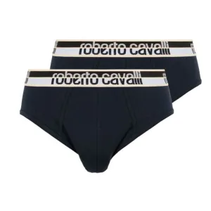 Roberto Cavalli Navy Blue Cotton Jersey Stretch Brief Slip-2-Pack-