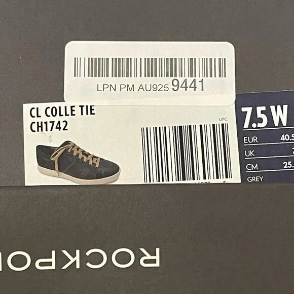 Rockport Men's Colle Tie Leather Cushion Sneaker Deep Gray 7.5 Wide NEW