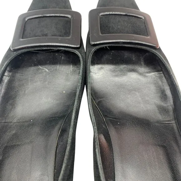 Roger Vivier Square Toe Block Heel Suede Pumps Black Size 39.5 US 9