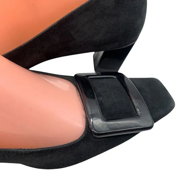 Roger Vivier Square Toe Block Heel Suede Pumps Black Size 39.5 US 9
