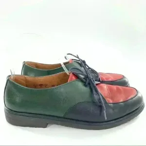 Rohde Oxfords 4.5 green blue leather color blocked vintage 80s 90s grandpa core