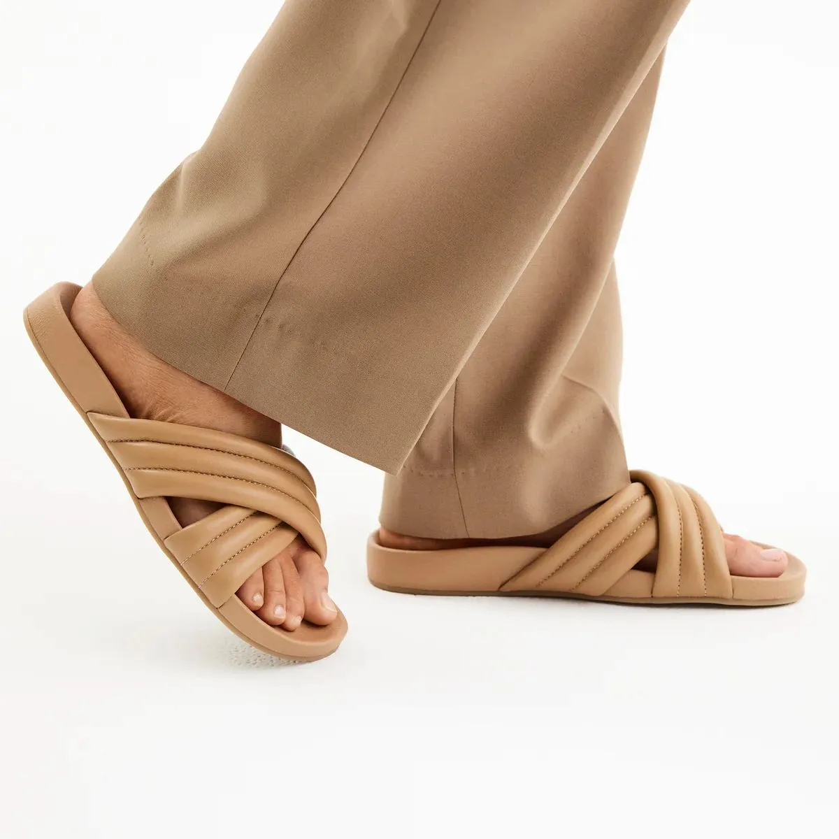 ROLLIE Tide Cross Padded Slides - Latte