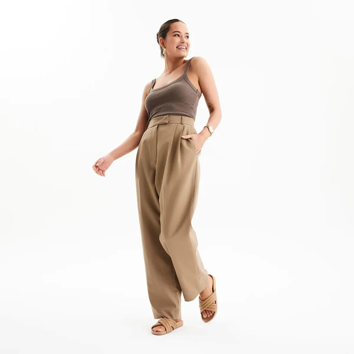 ROLLIE Tide Cross Padded Slides - Latte