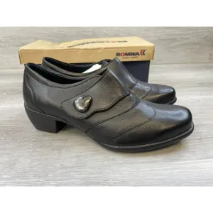 Romika Anna 02 R0-44402 Women 37 Black Leather Airped Plus Block Heel Dress Pump