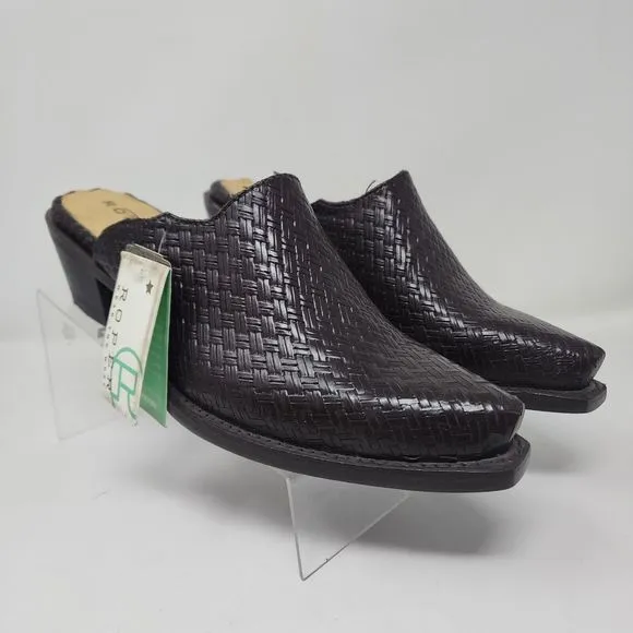 Roper Mules Womens 8 Brown Mary Leather Western Cowgirl Clogs Slip On Snip Toe