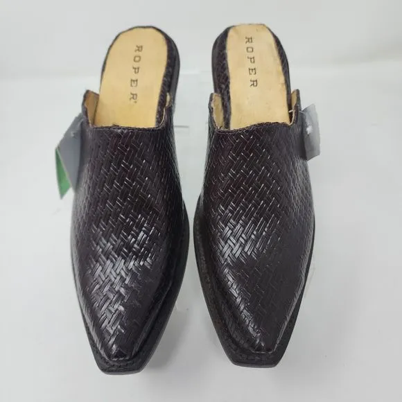Roper Mules Womens 8 Brown Mary Leather Western Cowgirl Clogs Slip On Snip Toe