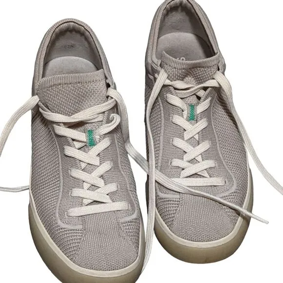 Rothy's Grid gray lace up sneaker padded ankle sporty comfort washable textile 9